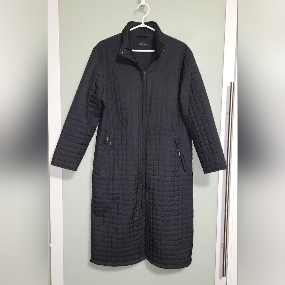 Dannimac Black Quilted Zip-Up Coat with Concealed Hood